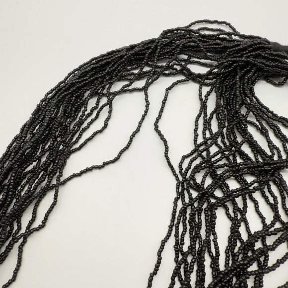 Black Multi-Strand Seed Bead Necklace With Fabric Loop Closure - Picture 7 of 7